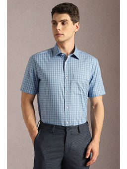 Louis Philippe - Men Light Blue Checks Half Sleeves Formal Shirt