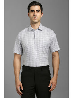 Louis Philippe - Men Grey Checks Half Sleeves Formal Shirt