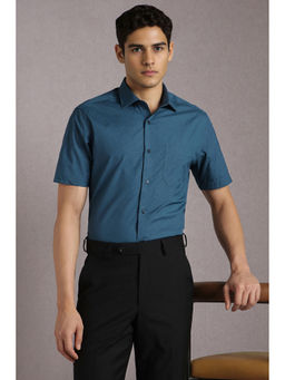 Louis Philippe - Men Teal Print Half Sleeves Formal Shirt