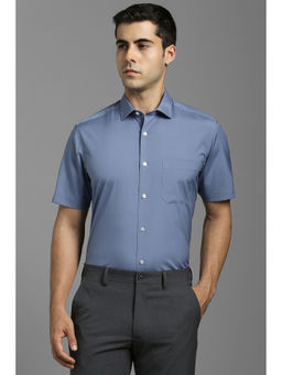 Louis Philippe - Men Blue Solid Half Sleeves Formal Shirt