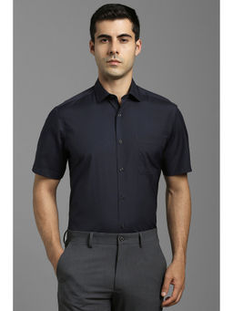 Louis Philippe - Men Navy Blue Solid Half Sleeves Formal Shirt
