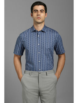 Louis Philippe - Men Blue Checks Half Sleeves Formal Shirt