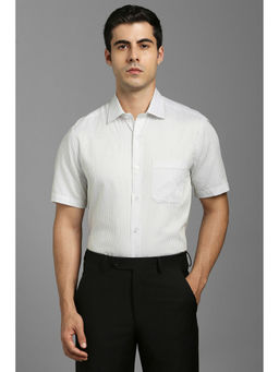 Louis Philippe - Men Green Stripes Half Sleeves Formal Shirt