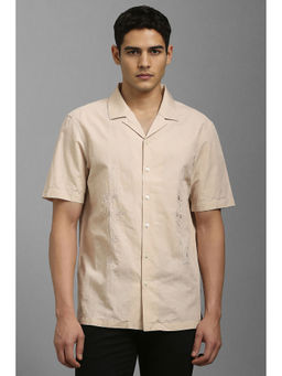 Louis Philippe - Men Beige Embroidered Half Sleeves Party Shirt