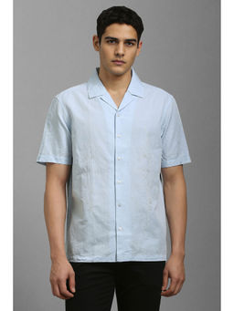 Louis Philippe - Men Light Blue Embroidered Half Sleeves Party Shirt