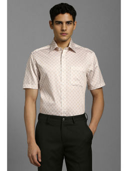 Louis Philippe - Men Beige Print Half Sleeves Formal Shirt