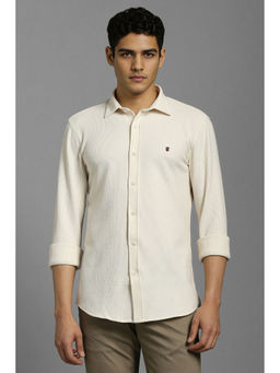 Louis Philippe - Men Cream Textured Full Sleeves Casual Shirt