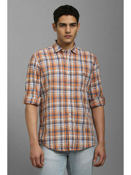 Louis Philippe - Men Orange Checks Full Sleeves Casual Shirt