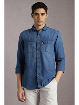 Louis Philippe - Men Blue Solid Full Sleeves Casual Shirt