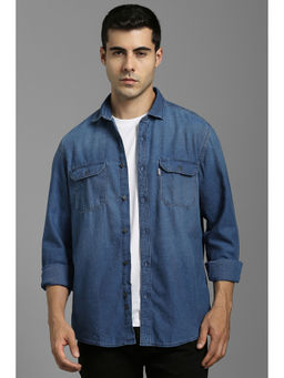 Louis Philippe - Men Blue Solid Full Sleeves Casual Shirt