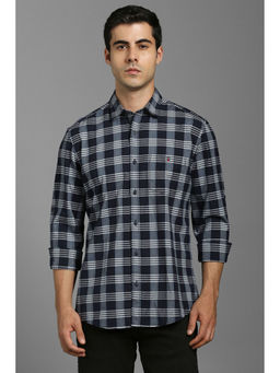 Louis Philippe - Men Navy Blue Checks Full Sleeves Casual Shirt