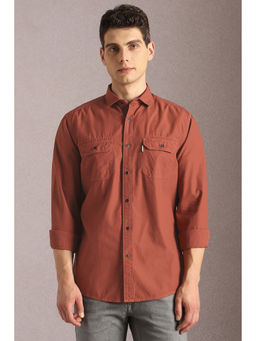 Louis Philippe - Men Brown Solid Full Sleeves Casual Shirt