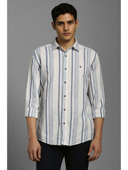 Louis Philippe - Men White Stripes Full Sleeves Casual Shirt