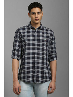 Louis Philippe - Men Navy Blue Checks Full Sleeves Casual Shirt