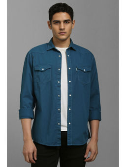 Louis Philippe - Men Blue Solid Full Sleeves Casual Shirt