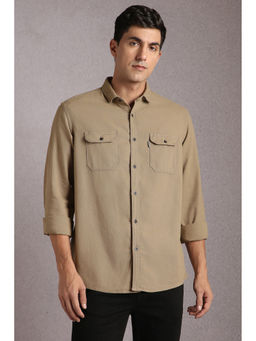 Louis Philippe - Men Khaki Solid Full Sleeves Casual Shirt