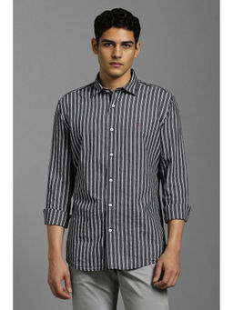 Louis Philippe - Men Black Stripes Full Sleeves Casual Shirt