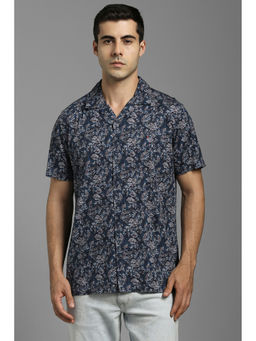 Louis Philippe - Men Navy Blue Floral Print Half Sleeves Casual Shirt