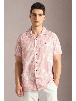 Louis Philippe - Men Pink Floral Print Half Sleeves Casual Shirt