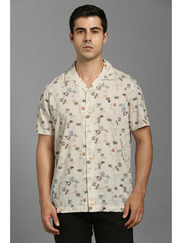Louis Philippe - Men Beige Print Half Sleeves Casual Shirt