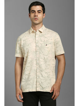 Louis Philippe - Men Beige Print Half Sleeves Casual Shirt