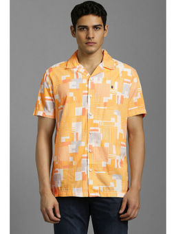 Louis Philippe - Men Orange Print Half Sleeves Casual Shirt