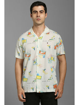 Louis Philippe - Men Cream Print Half Sleeves Casual Shirt