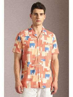 Louis Philippe - Men Orange Print Half Sleeves Casual Shirt