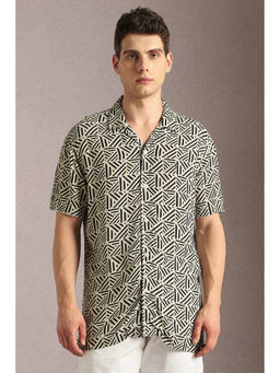 Louis Philippe - Men Black and Beige Print Half Sleeves Casual Shirt