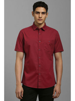 Louis Philippe - Men Maroon Solid Half Sleeves Casual Shirt