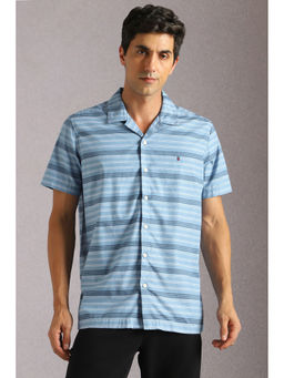 Louis Philippe - Men Light Blue Stripes Half Sleeves Casual Shirt