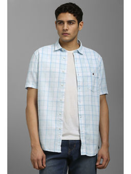 Louis Philippe - Men Light Blue Checks Half Sleeves Casual Shirt