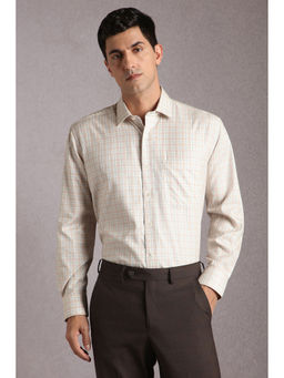 Louis Philippe - Men Beige Checks Full Sleeves Formal Shirt