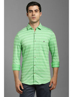 Louis Philippe - Men Green Stripes Full Sleeves Casual Shirt