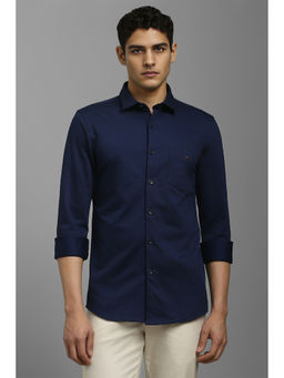 Louis Philippe - Men Navy Blue Textured Full Sleeves Casual Shirt