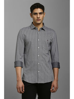 Louis Philippe - Men Grey Stripes Full Sleeves Casual Shirt