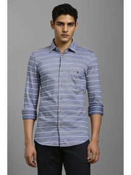 Louis Philippe - Men Navy Blue Stripes Full Sleeves Casual Shirt