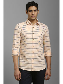 Louis Philippe - Men Light Peach Stripes Full Sleeves Casual Shirt