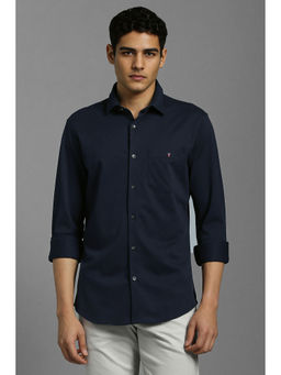 Louis Philippe - Men Navy Blue Textured Full Sleeves Casual Shirt