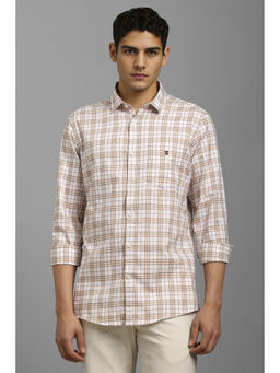 Louis Philippe - Men Beige Checks Full Sleeves Casual Shirt