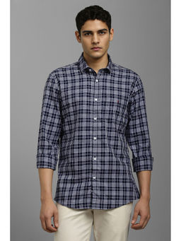 Louis Philippe - Men Navy Blue Checks Full Sleeves Casual Shirt