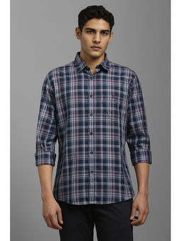 Louis Philippe - Men Navy Blue Checks Full Sleeves Casual Shirt