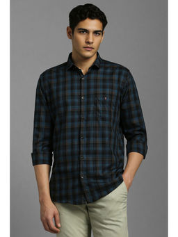 Louis Philippe - Men Navy Blue Checks Full Sleeves Casual Shirt