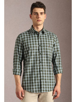 Louis Philippe - Men Olive Checks Full Sleeves Casual Shirt