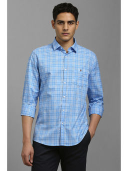 Louis Philippe - Mens Blue Classic Checks Premium Silk Touch Slim fit Casual Shirt