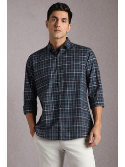 Louis Philippe - Men Navy Blue Checks Full Sleeves Casual Shirt