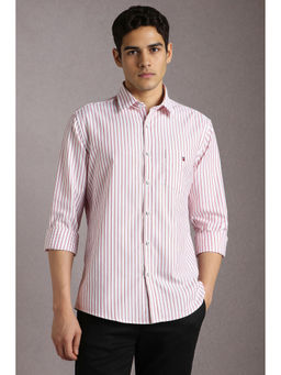 Louis Philippe - Men White and Red Stripes Full Sleeves Casual Shirt