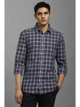 Louis Philippe - Men Navy Blue Checks Full Sleeves Casual Shirt