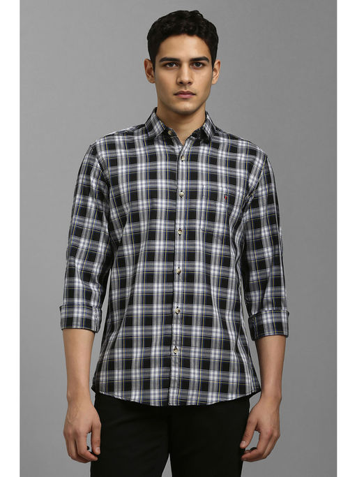 Louis Philippe Men Black Checks Full Sleeves Casual Shirt