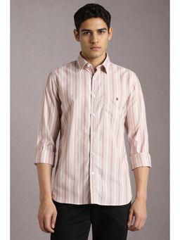 Louis Philippe - Men Beige Stripes Full Sleeves Casual Shirt